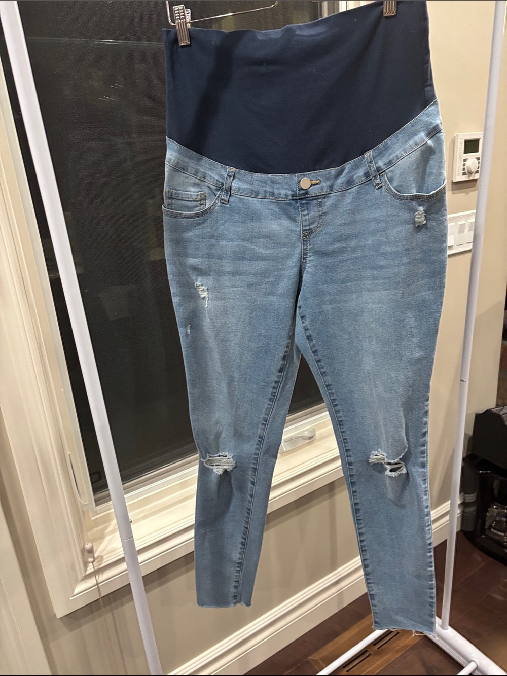 Paisley Sky Light Blue Skinny Maternity Jeans with Navy Support Panel